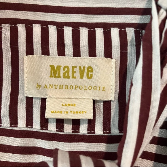 Anthropologie Maeve Tie Neck Red White Stripe Puff Long Sleeve Blouse Size Large - Picture 3 of 16